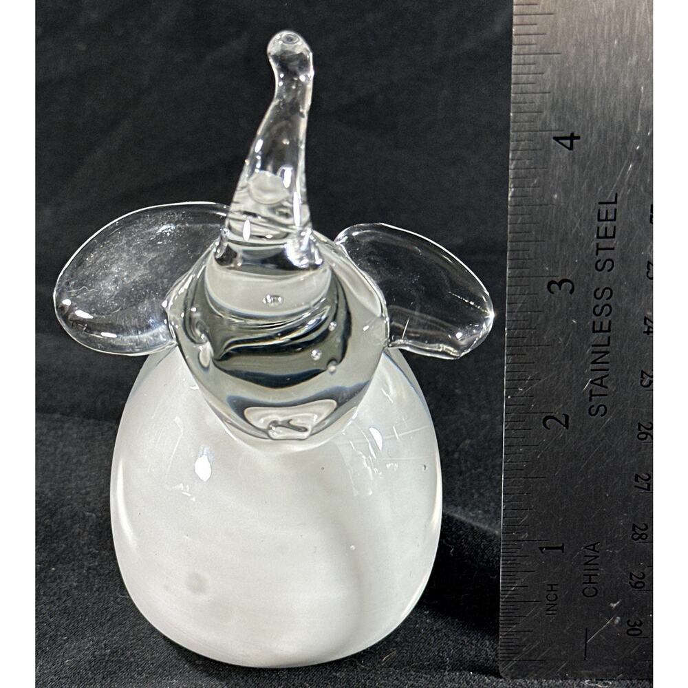 Art Glass Elephant Figurine Clear & White Blown Glass 4.75” Murano Style - Picture 5 of 8